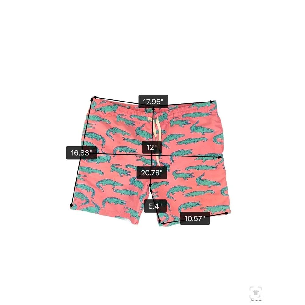 Chubbies Mens Pink Teal Alligator Print Swim Trunks Mesh Lined Size Medium USA